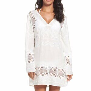 La Blanca Cover-Up Tunic Small White Embroidered Crochet Swim Boho Beach Coastal